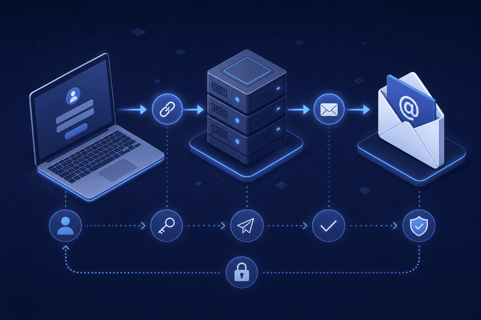 Diagram illustrating the magic link authentication flow between client, server, and email provider.