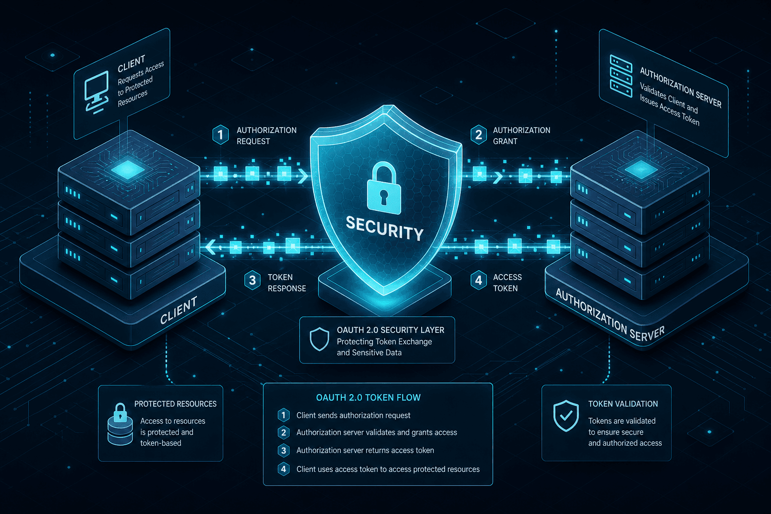 Diagram illustrating OAuth 2.0 security mechanisms including state parameters and PKCE.
