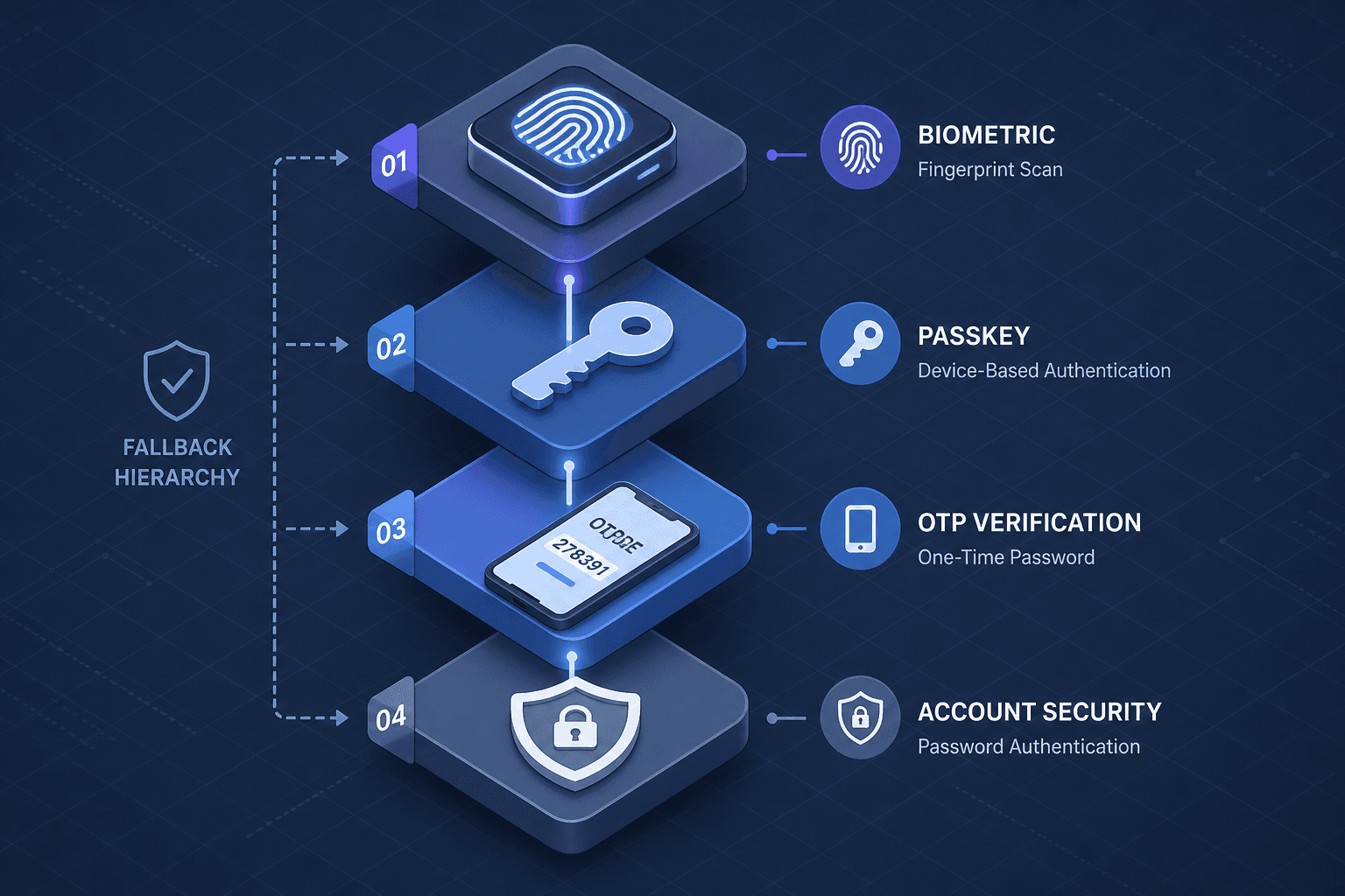 Diagram illustrating the hierarchy of biometric authentication and fallback methods.