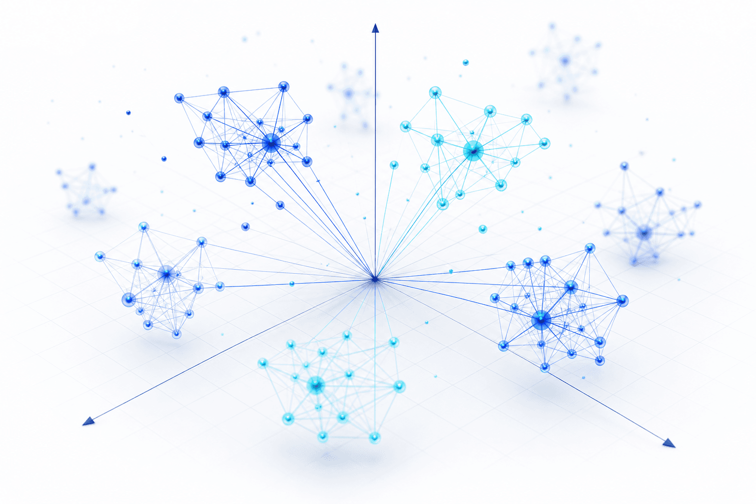 Diagram showing vectors clustered in high-dimensional space representing semantic meaning.