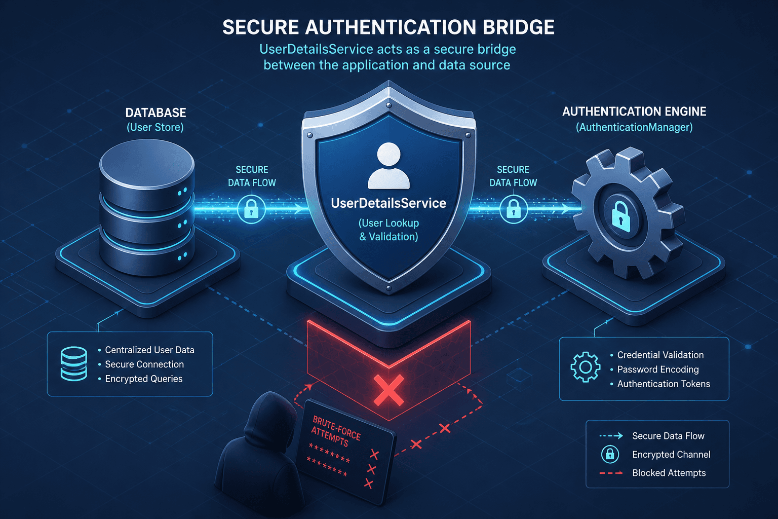 Diagram illustrating secure UserDetailsService implementation flow.