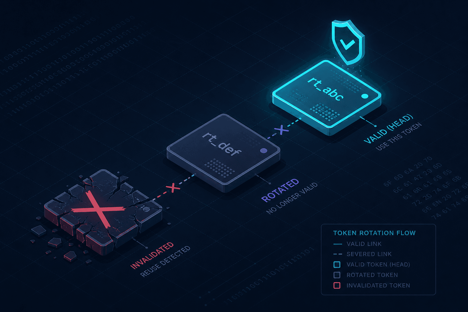 Diagram illustrating refresh token rotation and reuse detection flow.