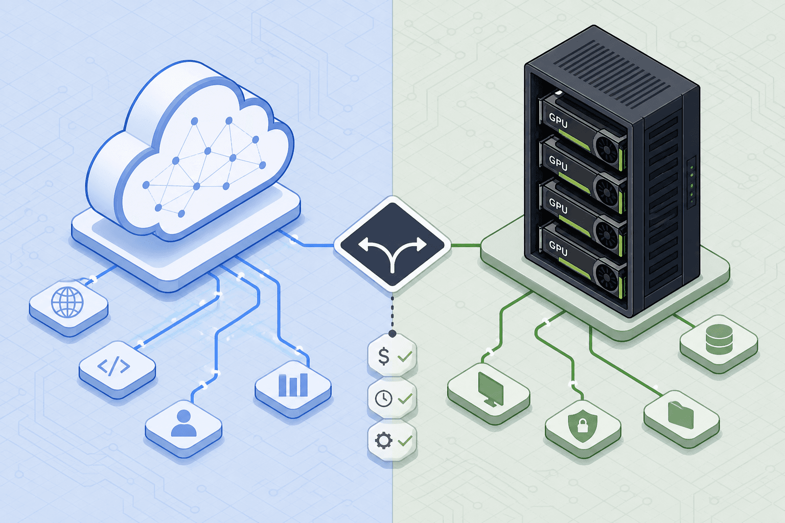 Diagram comparing API latency and local GPU inference costs.