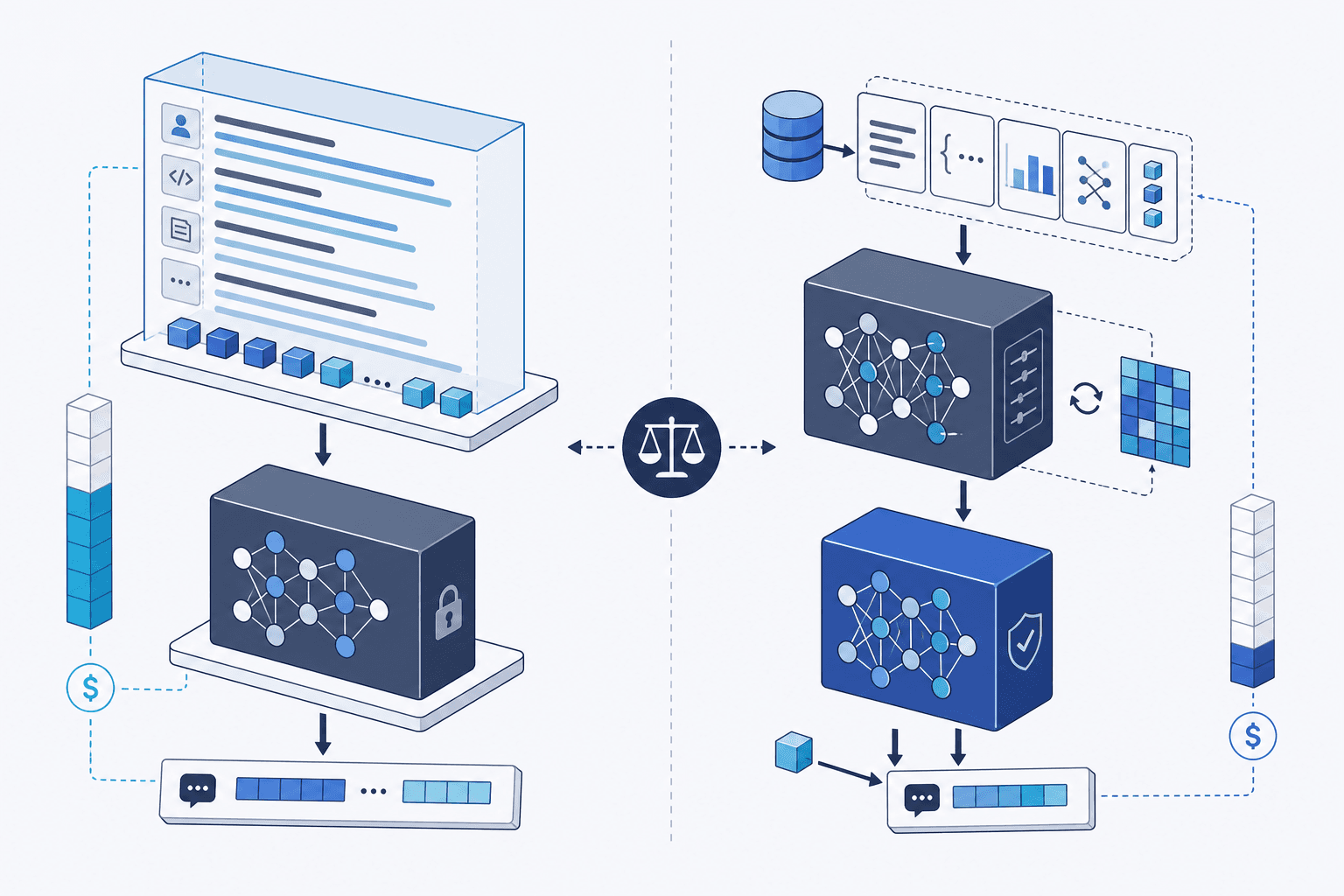 Diagram comparing prompt engineering versus fine-tuning workflows.
