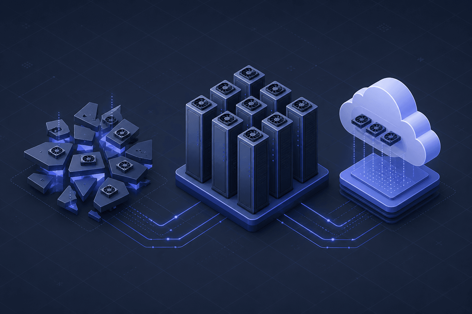 Diagram comparing spot, reserved, and serverless GPU capacity strategies.