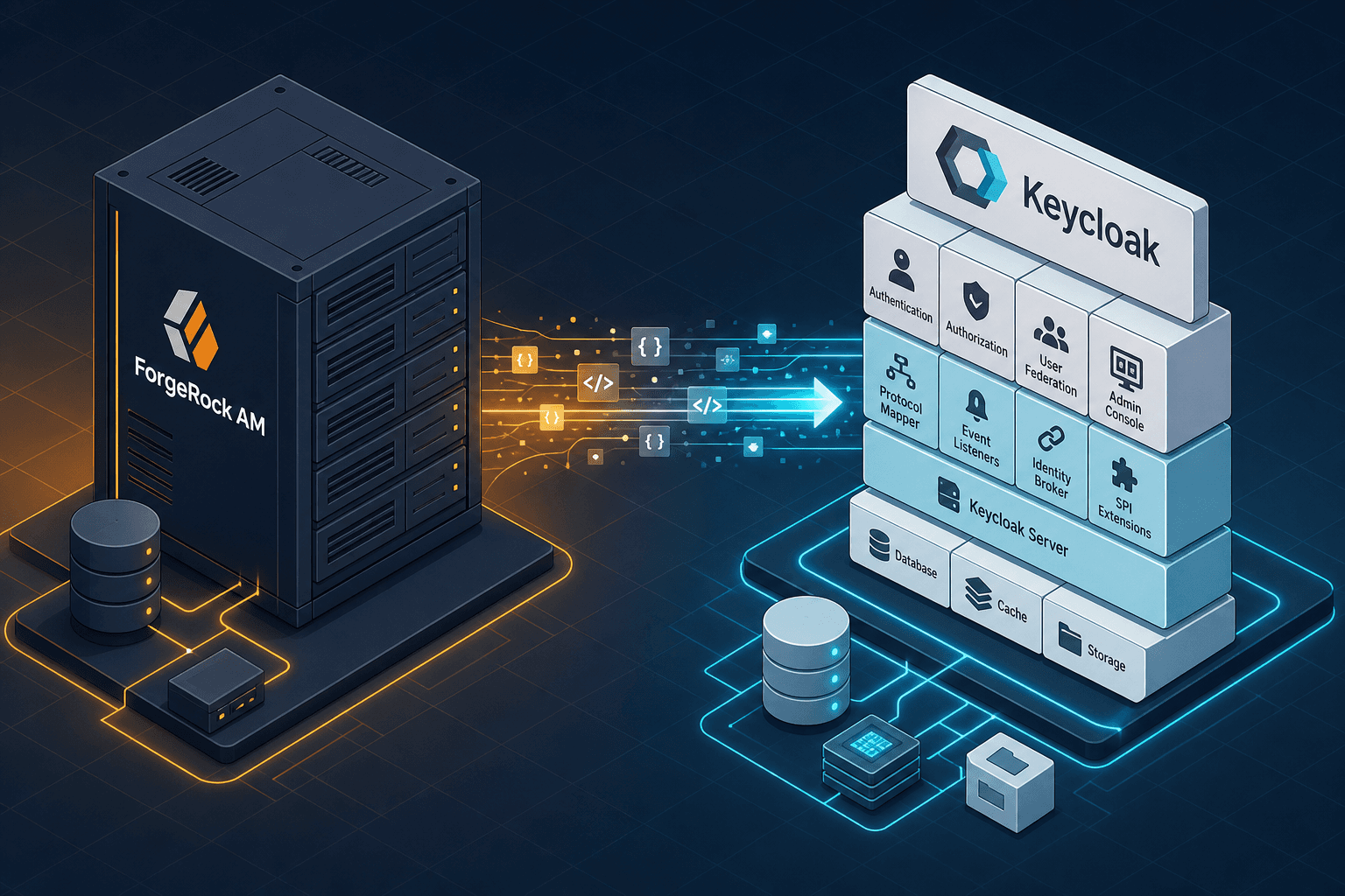 Diagram illustrating the migration path from ForgeRock AM to Keycloak.