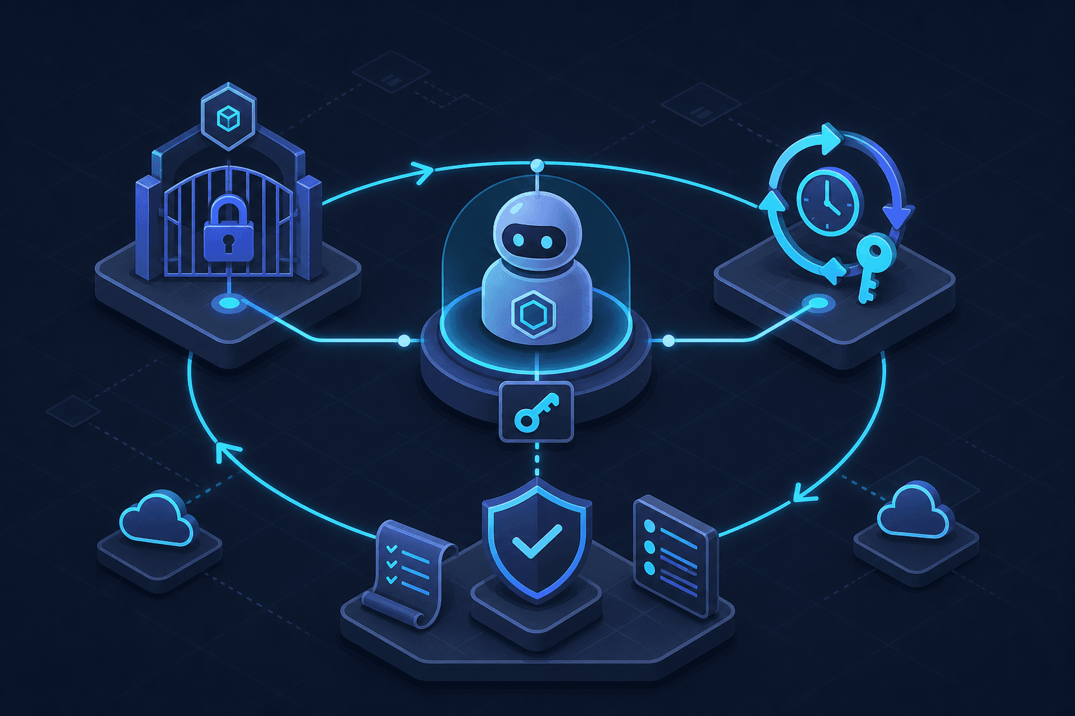 Diagram illustrating the lifecycle of non-human identities and governance controls.