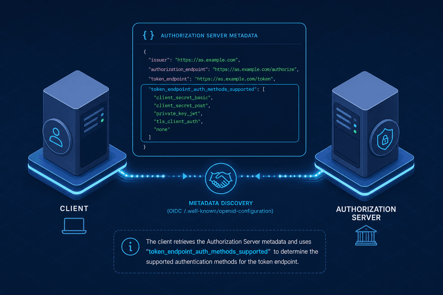 Diagram illustrating the OAuth 2.0 token endpoint authentication methods supported field.