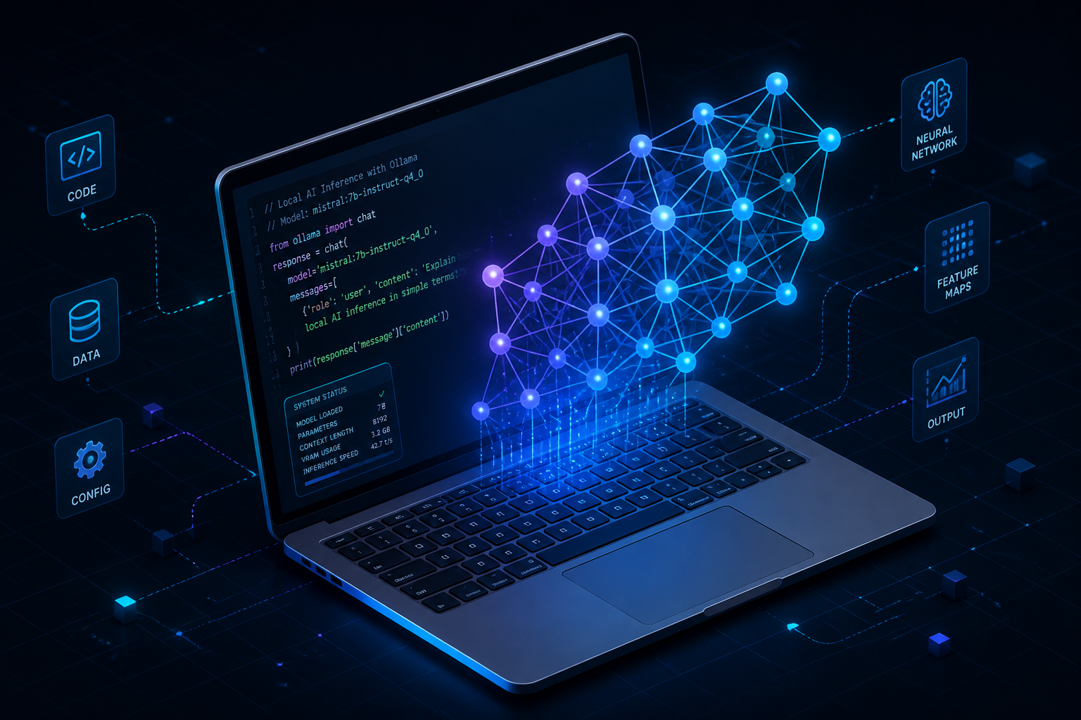 Diagram showing Ollama running a local LLM on a laptop.
